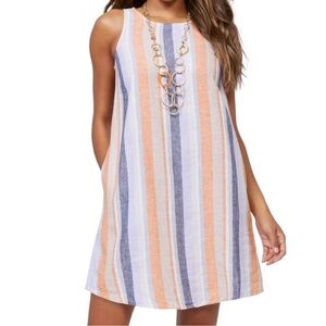 NY&C Striped Sleeveless Linen Blend Shift Mini Dress Medium Flattering Slimming